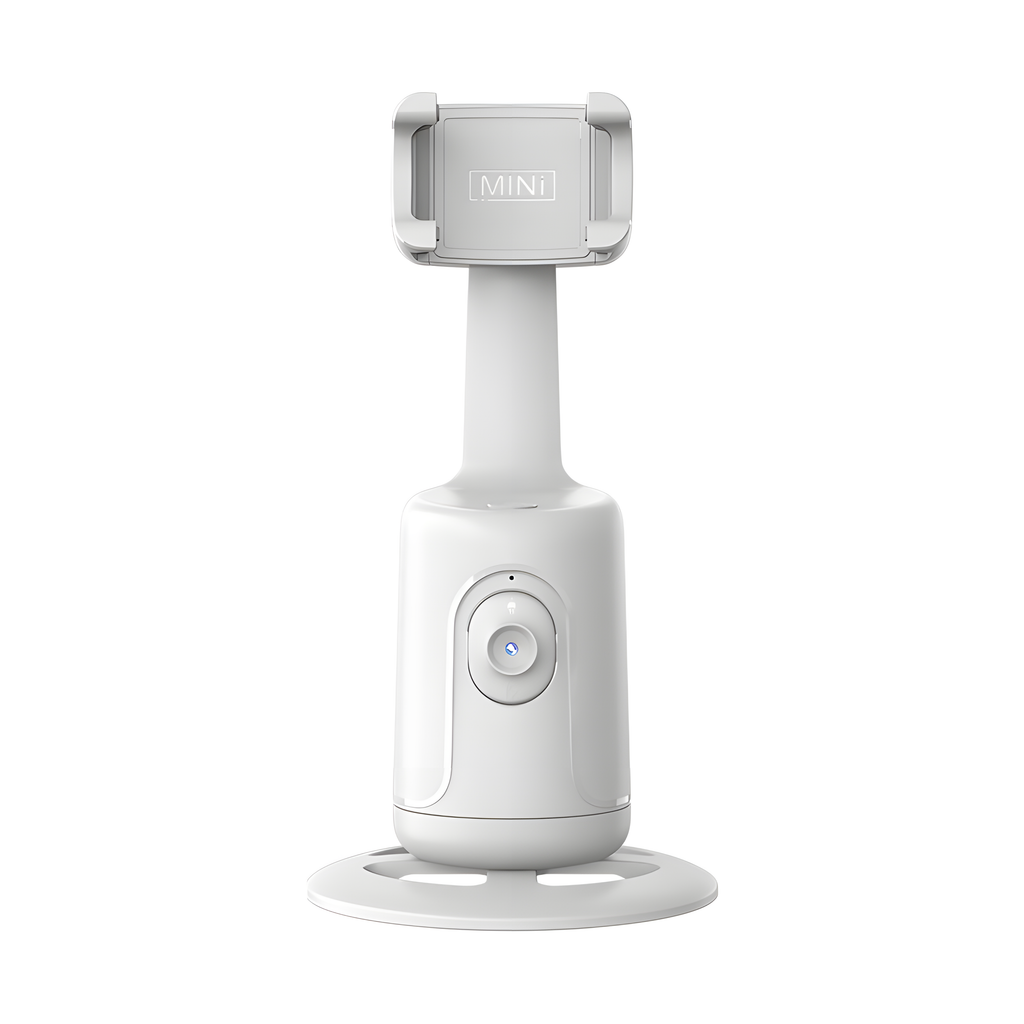 Kivo One bianco visto di fronte, con pinza porta-smartphone e base rotante