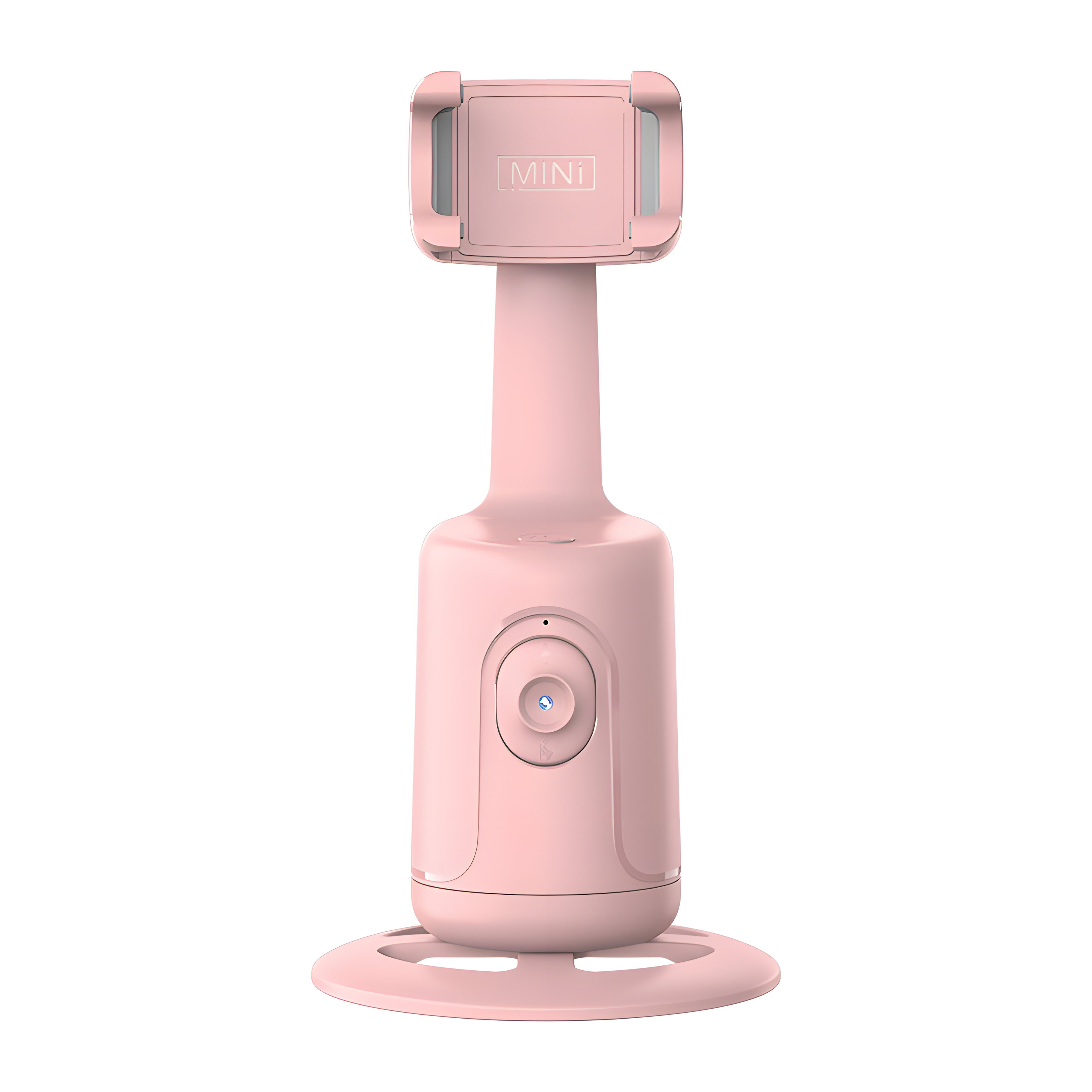 Kivo One rosa visto di fronte, con pinza porta-smartphone e base rotante