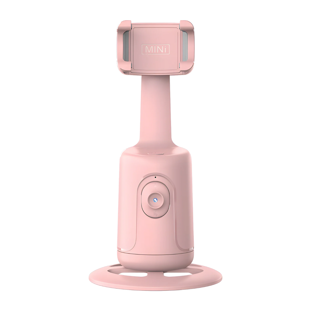 Kivo One rosa su fondo scuro, pinza porta-smartphone e base rotante